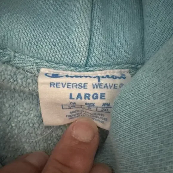 Champion Reverse Weave Light Blue Hoodie Large Hooded Sweatshirt Logo Y2K 90s - Picture 6 of 12